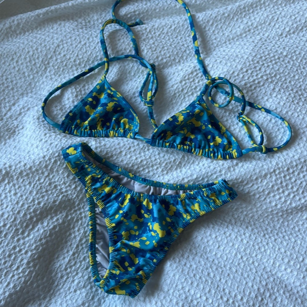 Loleia Swim Shoulder Top and Scrunchie Bottom in Midnight in St Tropez